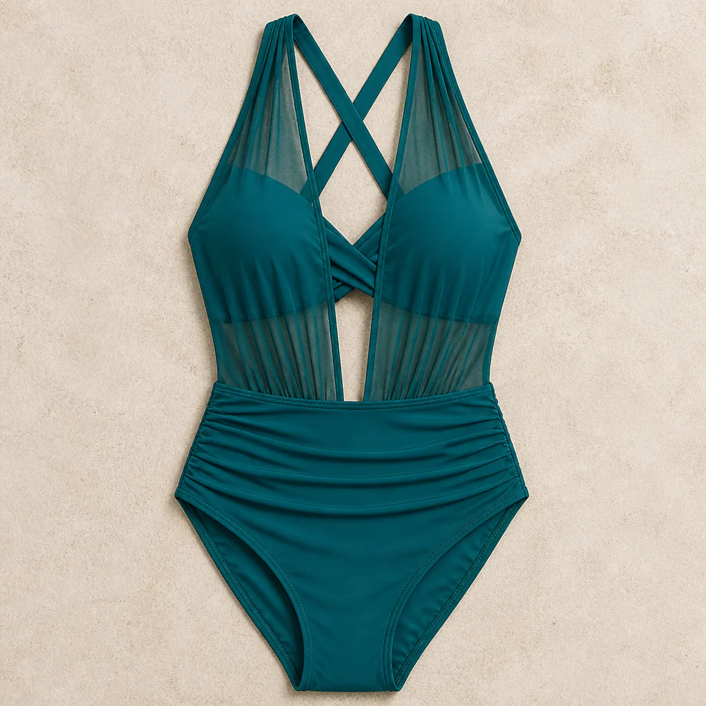 VelaMist™ – Sculpting High-Waist Mesh One-Piece Swimsuit with Twist Front - Image 3