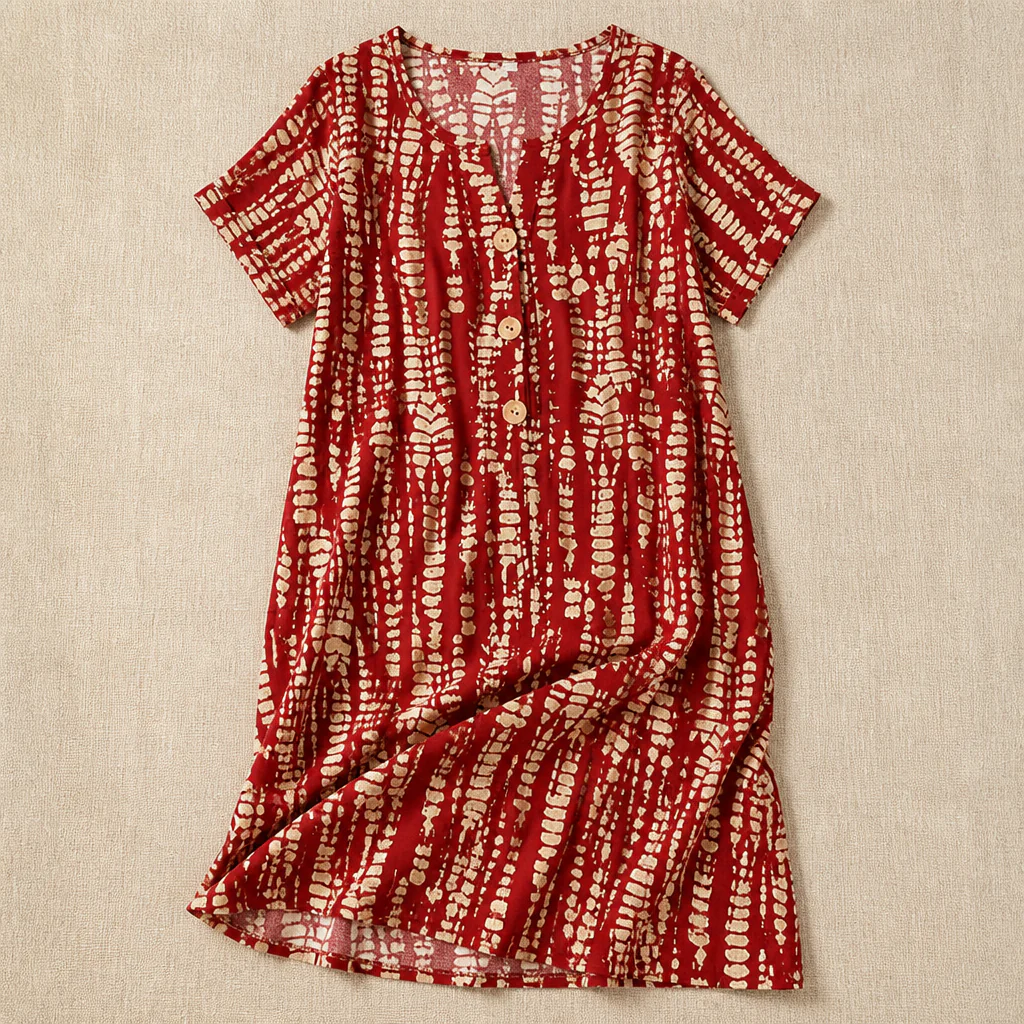 VelaMuse™ – Relaxed Button-Front Abstract Print Swing Dress with Pockets - Image 10