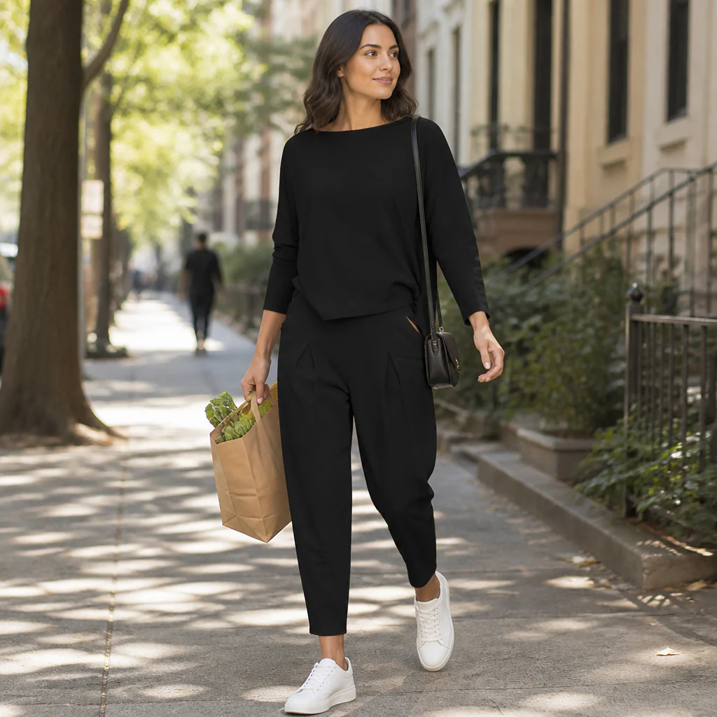 Mirelle™ – Relaxed Boat-Neck Two-Piece Set with Tapered Pleated Pants - Image 2