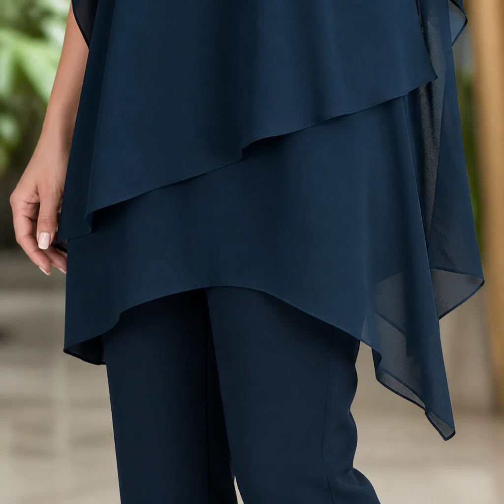 VeloraFit™ – Elegant Asymmetric Chiffon Two-Piece Pant Set - Image 5