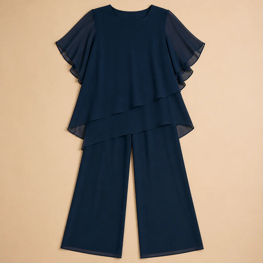 VeloraFit™ – Elegant Asymmetric Chiffon Two-Piece Pant Set - Image 8