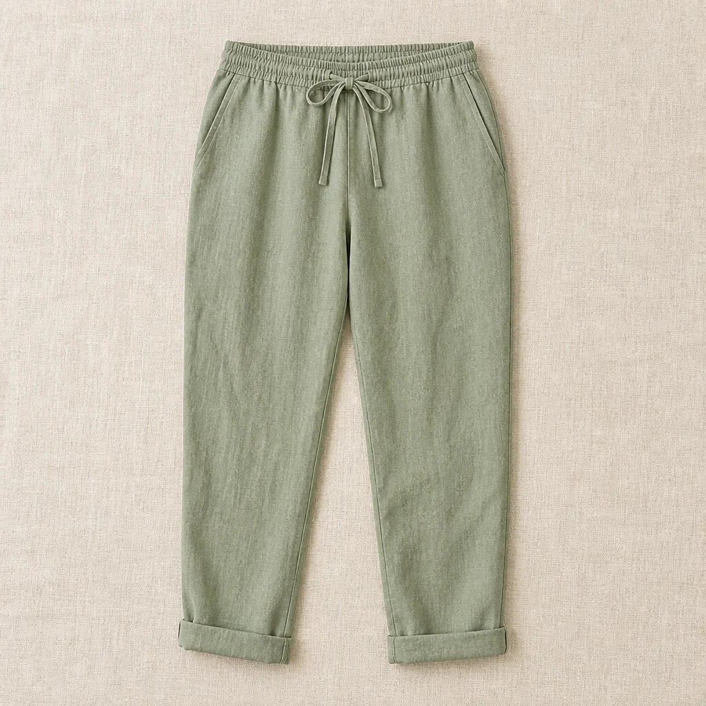 VelouraFlex™ – Breezy Cotton-Linen Drawstring Pants with Tapered Cuffed Hem - Image 11