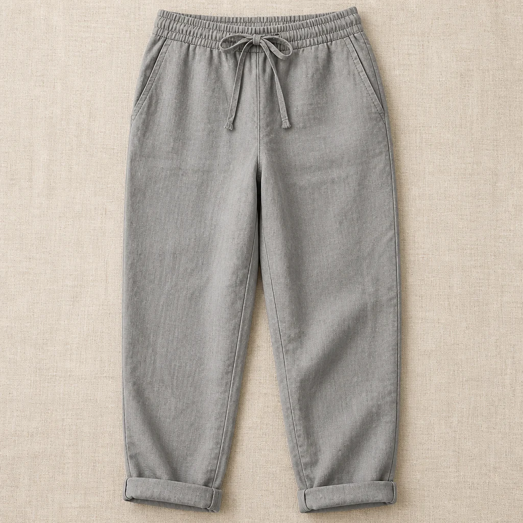 VelouraFlex™ – Breezy Cotton-Linen Drawstring Pants with Tapered Cuffed Hem - Image 4