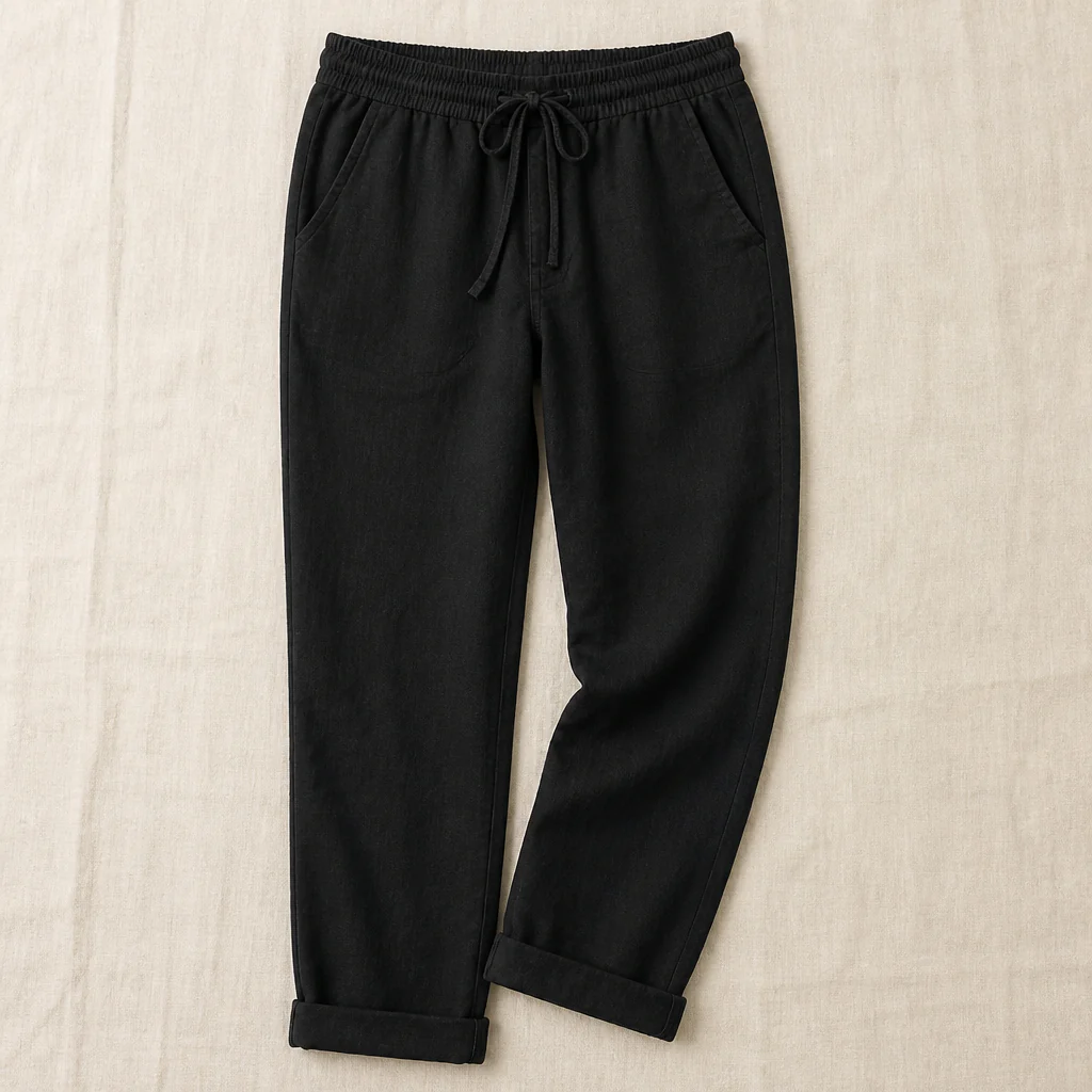 VelouraFlex™ – Breezy Cotton-Linen Drawstring Pants with Tapered Cuffed Hem - Image 9