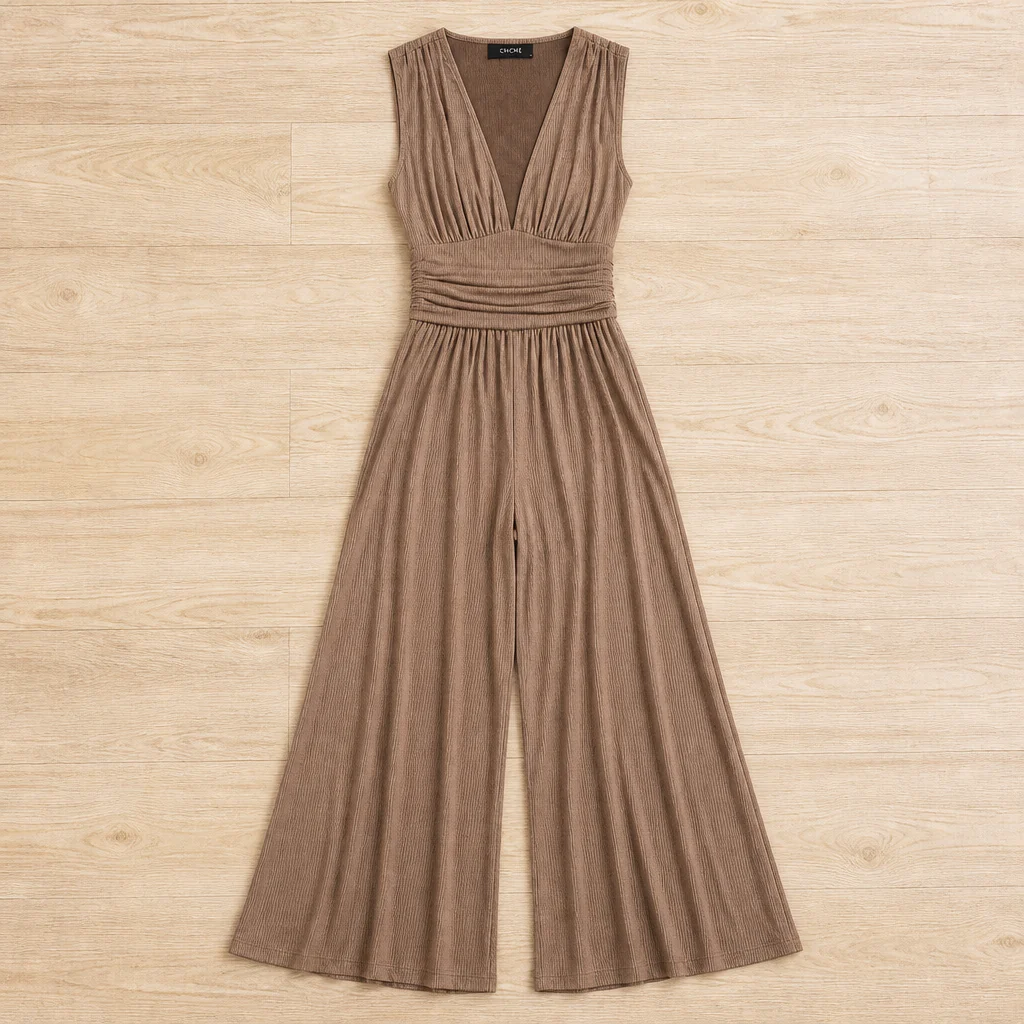 Verisse™ – Flowy Wide-Leg Jumpsuit with Ruched Waist and Deep V-Neck - Image 10