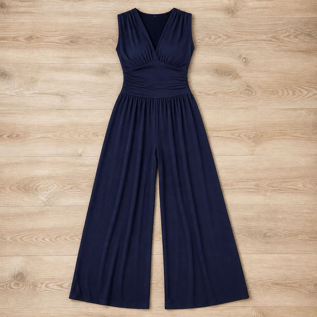 Verisse™ – Flowy Wide-Leg Jumpsuit with Ruched Waist and Deep V-Neck - Image 11