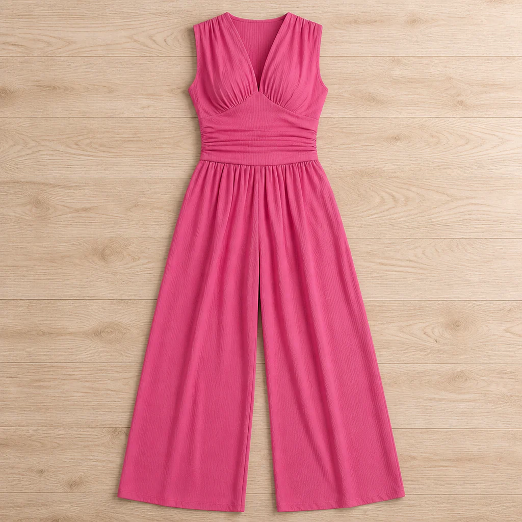 Verisse™ – Flowy Wide-Leg Jumpsuit with Ruched Waist and Deep V-Neck - Image 12