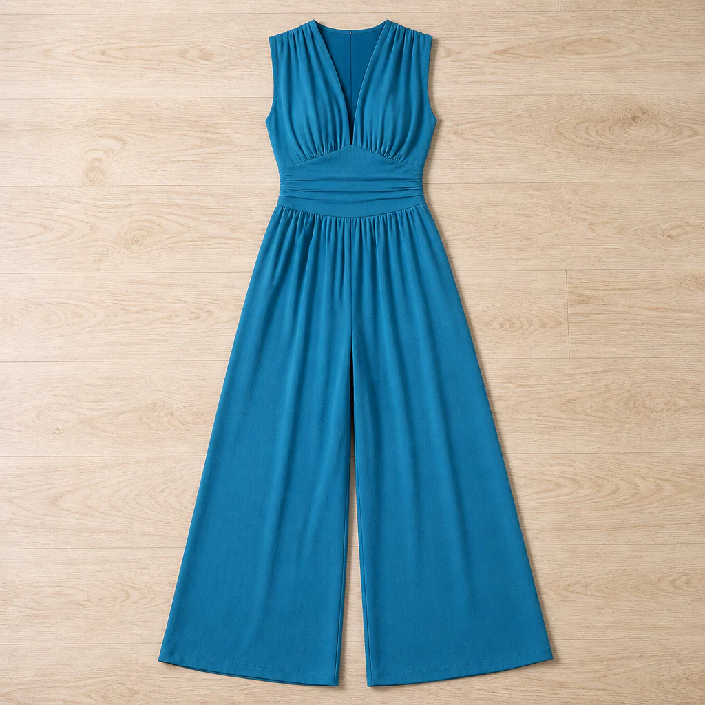 Verisse™ – Flowy Wide-Leg Jumpsuit with Ruched Waist and Deep V-Neck - Image 13