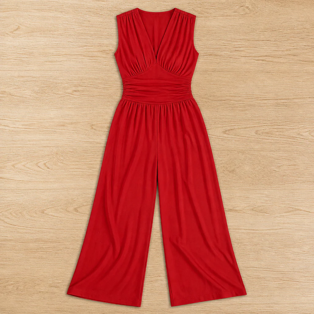 Verisse™ – Flowy Wide-Leg Jumpsuit with Ruched Waist and Deep V-Neck - Image 7