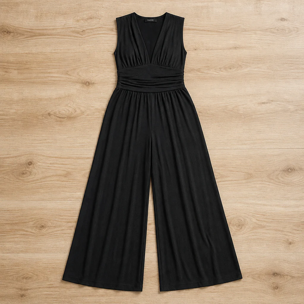 Verisse™ – Flowy Wide-Leg Jumpsuit with Ruched Waist and Deep V-Neck - Image 8