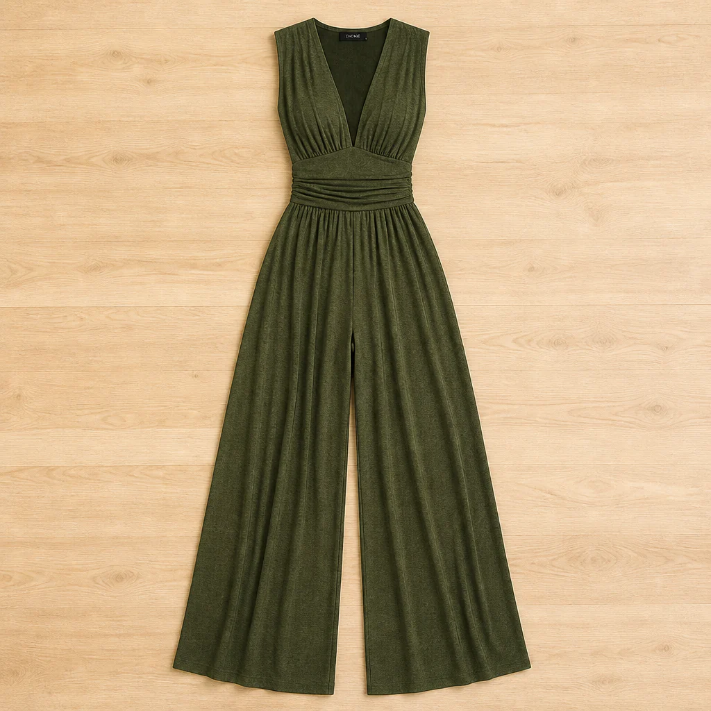 Verisse™ – Flowy Wide-Leg Jumpsuit with Ruched Waist and Deep V-Neck - Image 9