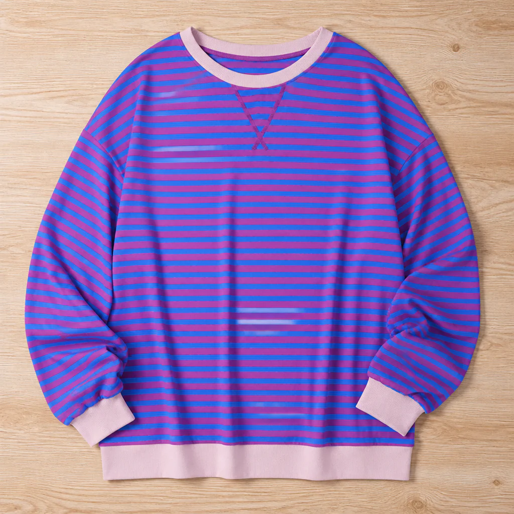 VeroLuxe™ – Relaxed Striped Crewneck Sweatshirt with Contrast Trim - Image 12