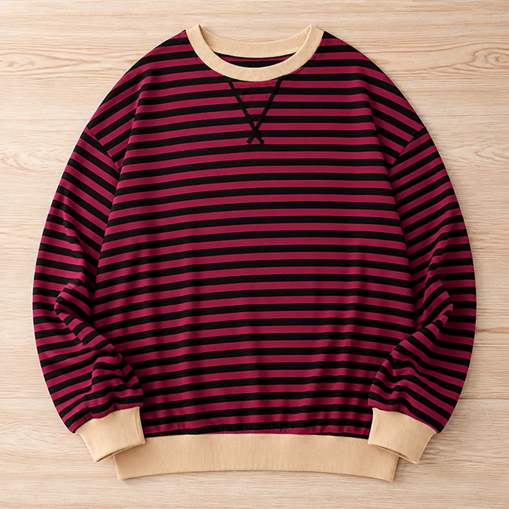 VeroLuxe™ – Relaxed Striped Crewneck Sweatshirt with Contrast Trim - Image 13