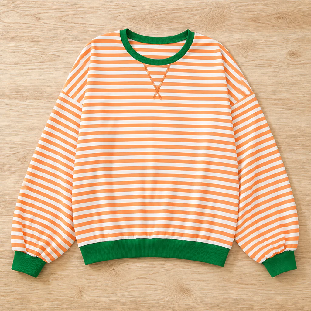 VeroLuxe™ – Relaxed Striped Crewneck Sweatshirt with Contrast Trim - Image 14