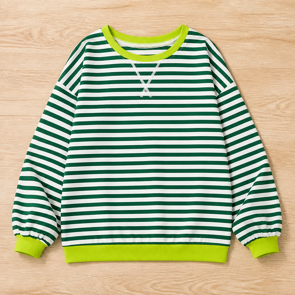 VeroLuxe™ – Relaxed Striped Crewneck Sweatshirt with Contrast Trim - Image 15