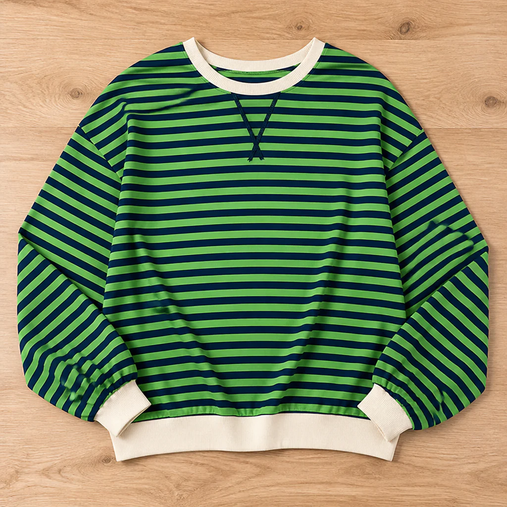 VeroLuxe™ – Relaxed Striped Crewneck Sweatshirt with Contrast Trim - Image 17
