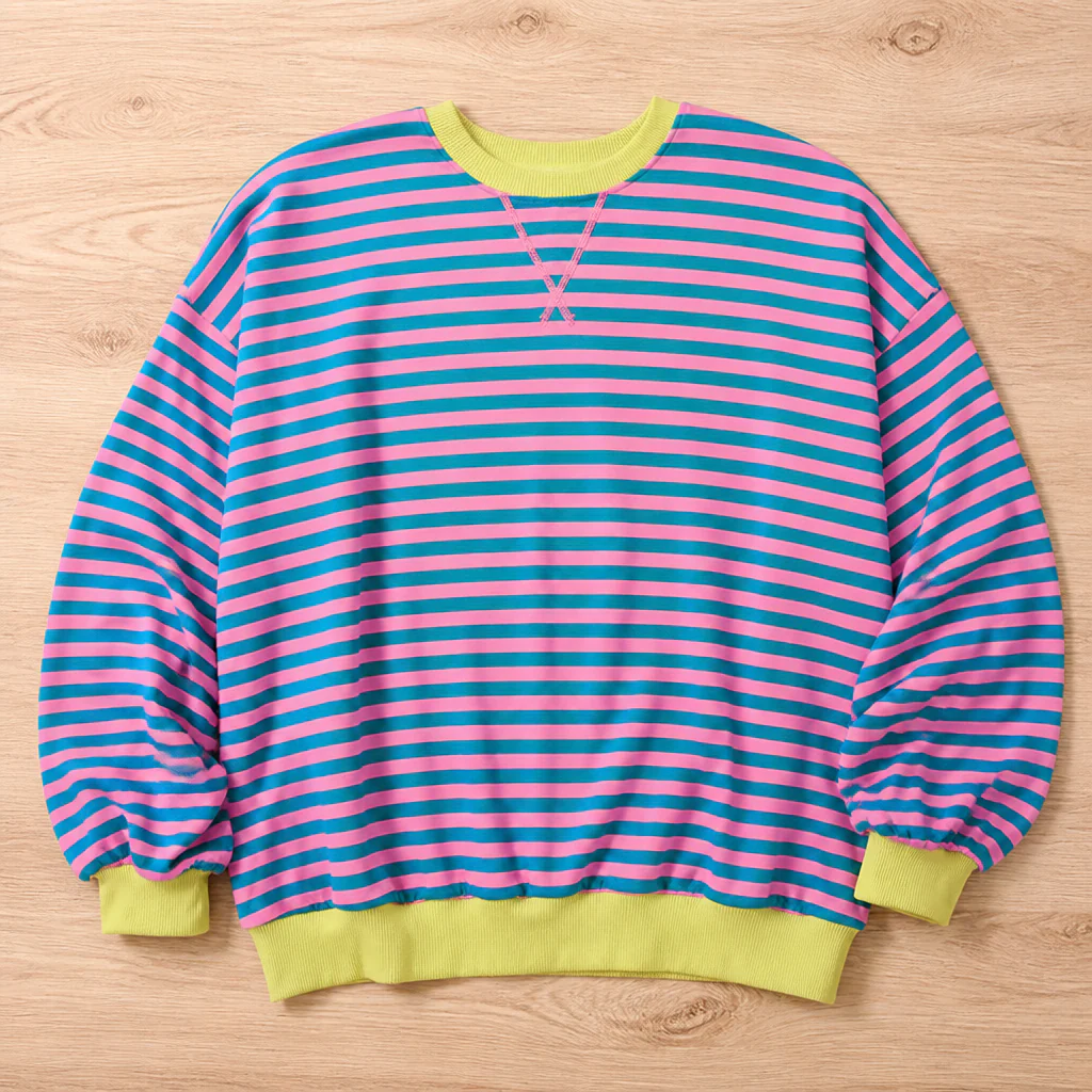 VeroLuxe™ – Relaxed Striped Crewneck Sweatshirt with Contrast Trim - Image 18