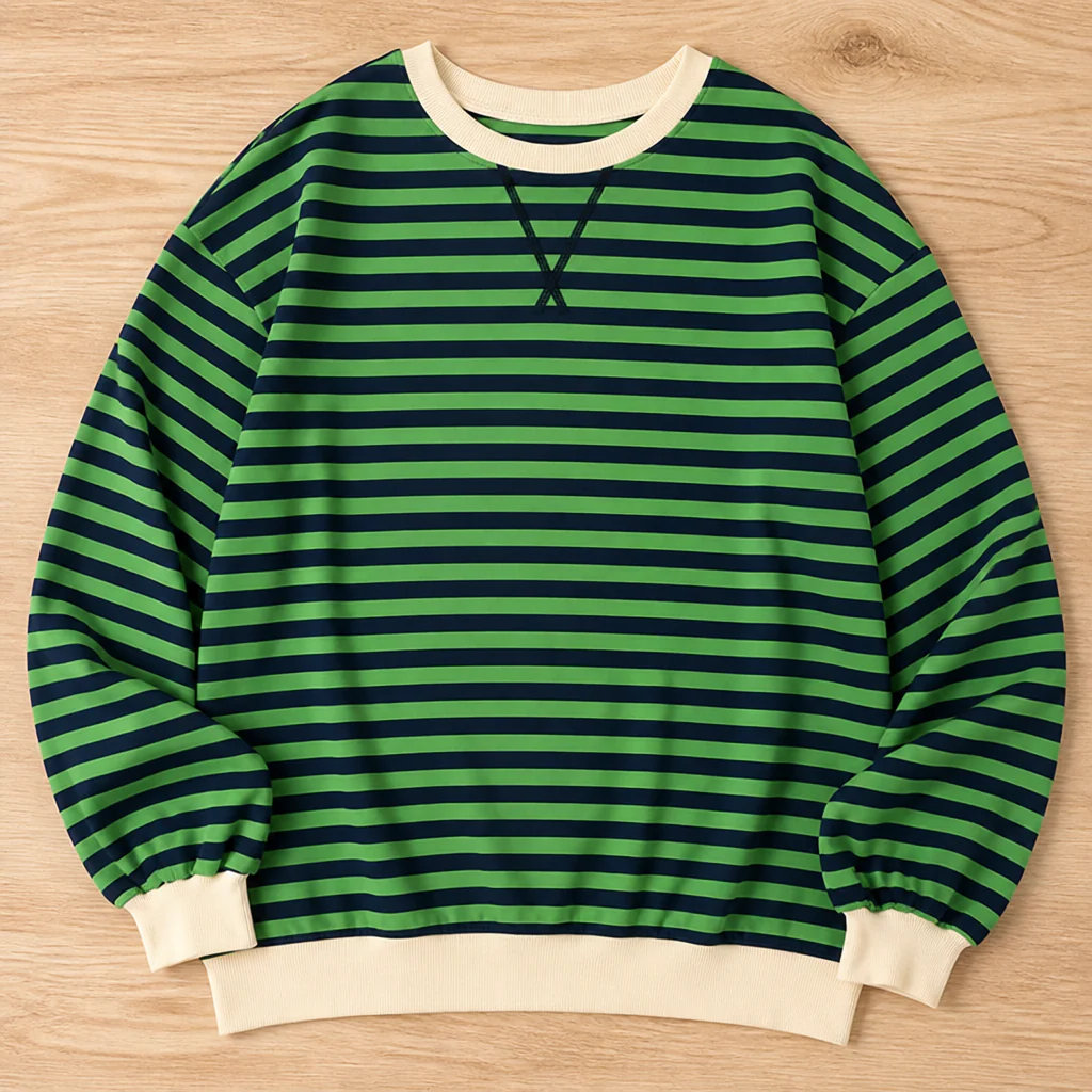 VeroLuxe™ – Relaxed Striped Crewneck Sweatshirt with Contrast Trim - Image 4