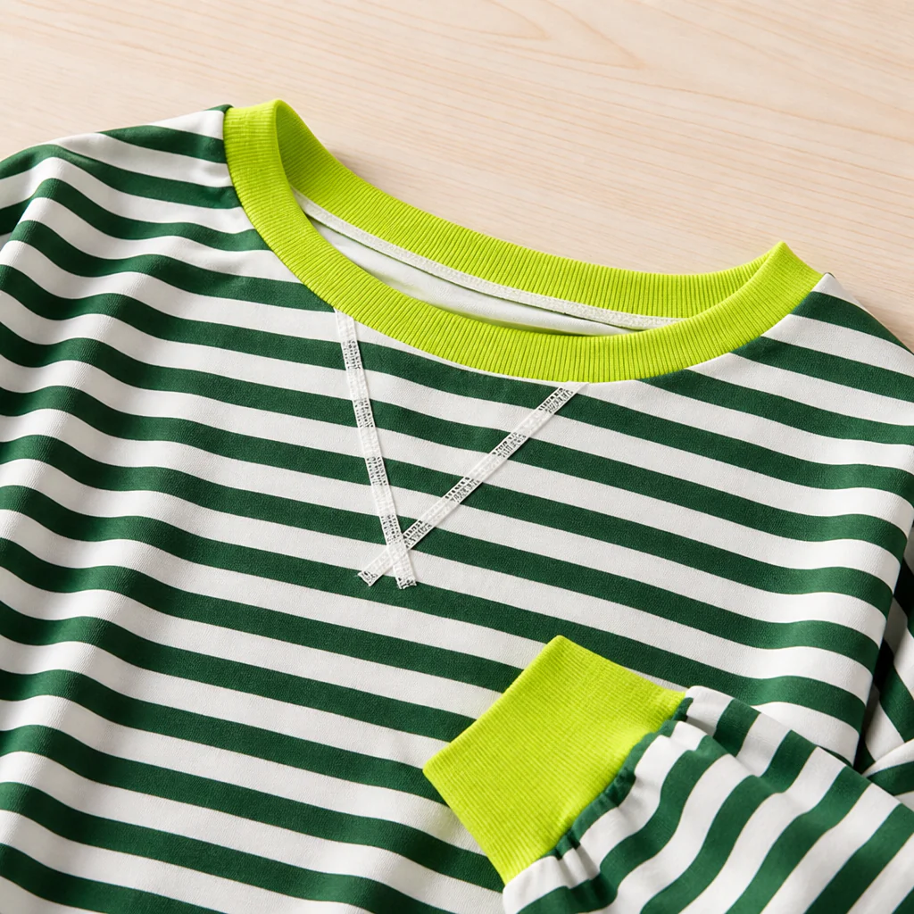 VeroLuxe™ – Relaxed Striped Crewneck Sweatshirt with Contrast Trim - Image 5