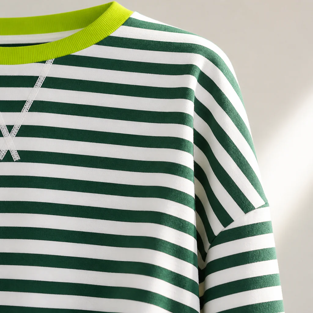VeroLuxe™ – Relaxed Striped Crewneck Sweatshirt with Contrast Trim - Image 6