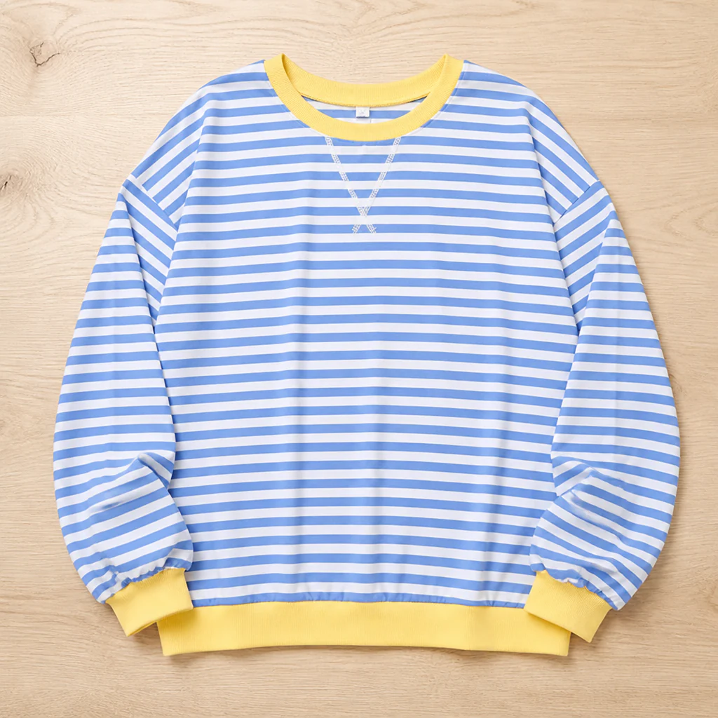 VeroLuxe™ – Relaxed Striped Crewneck Sweatshirt with Contrast Trim - Image 8