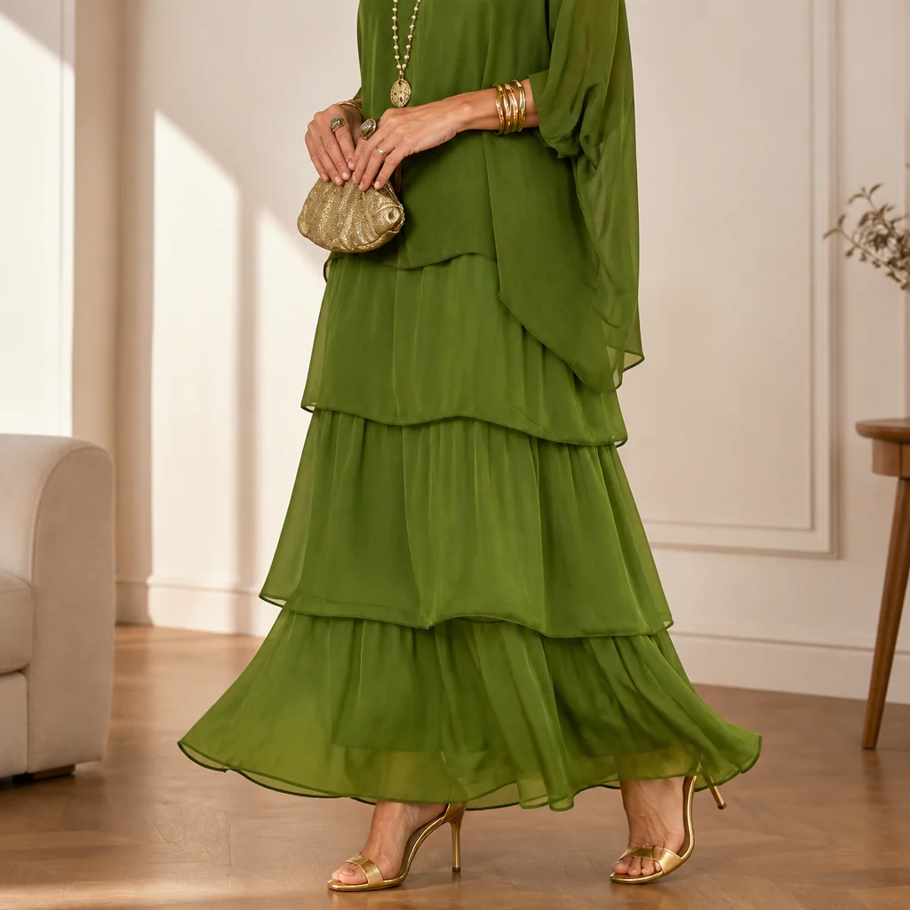 VeroLuxe™ – Flowy Tiered Maxi Dress with Cape Sleeves - Image 6