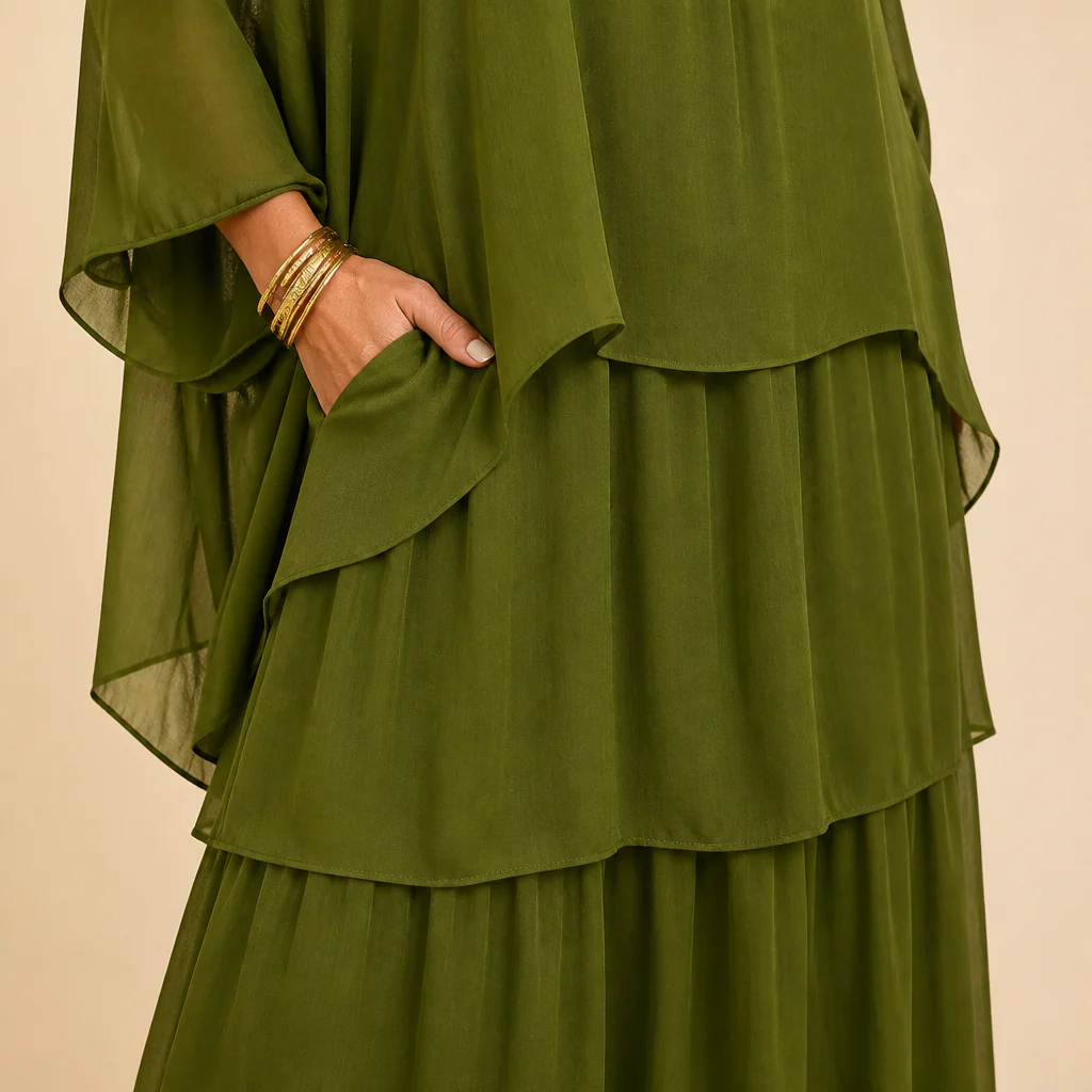 VeroLuxe™ – Flowy Tiered Maxi Dress with Cape Sleeves - Image 7