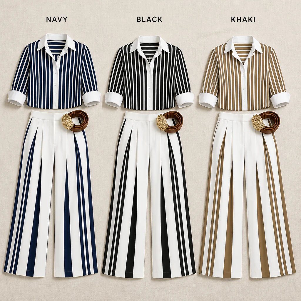 VeroLuxe™ — Pull On a Striped Set That Looks Like You Hired a Stylist | Belt Included - Image 3