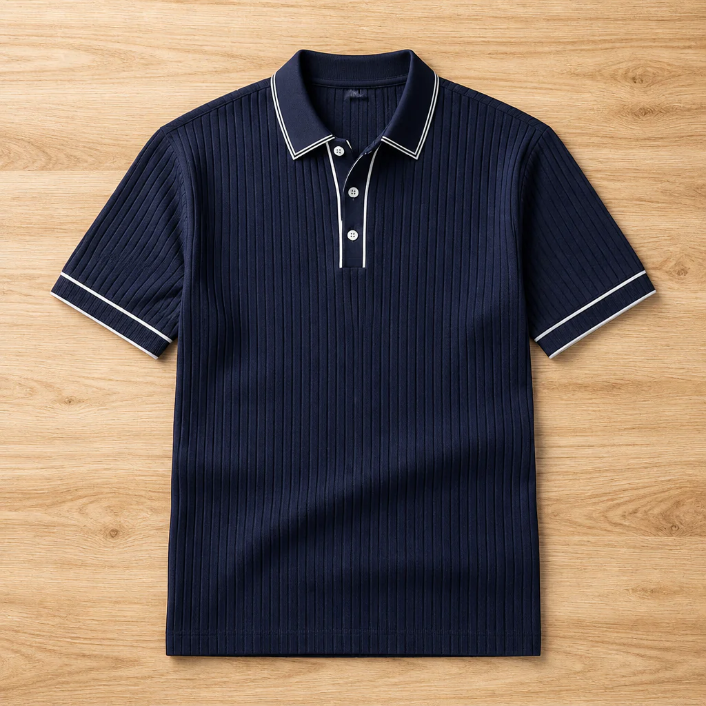 VeroStride™ – Retro Ribbed-Knit Polo with Contrast Tipped Collar - Image 11