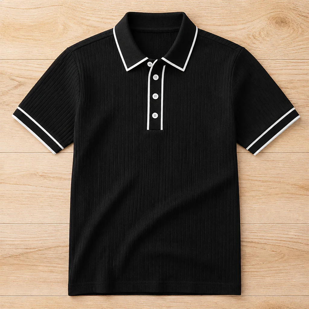 VeroStride™ – Retro Ribbed-Knit Polo with Contrast Tipped Collar - Image 12