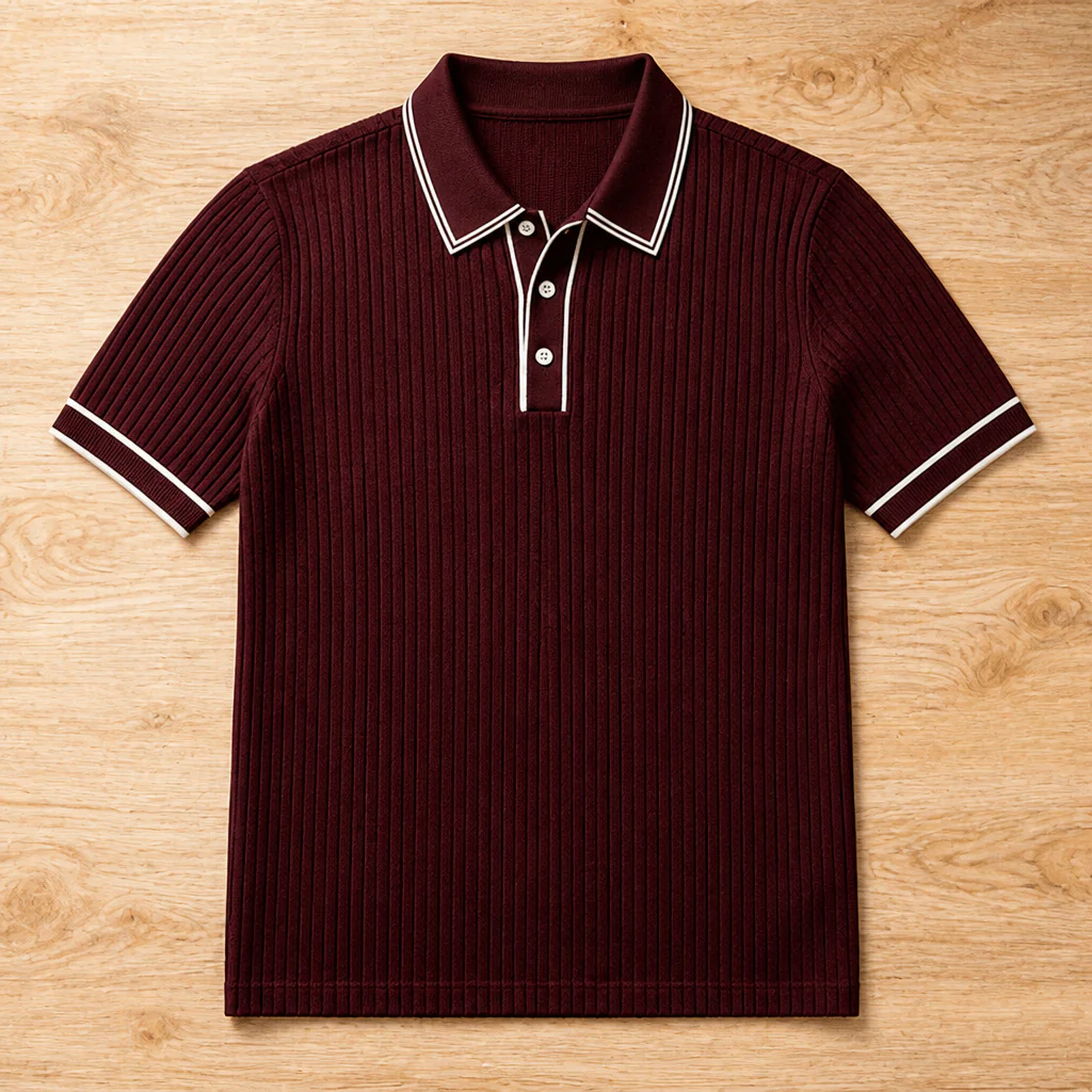 VeroStride™ – Retro Ribbed-Knit Polo with Contrast Tipped Collar - Image 13