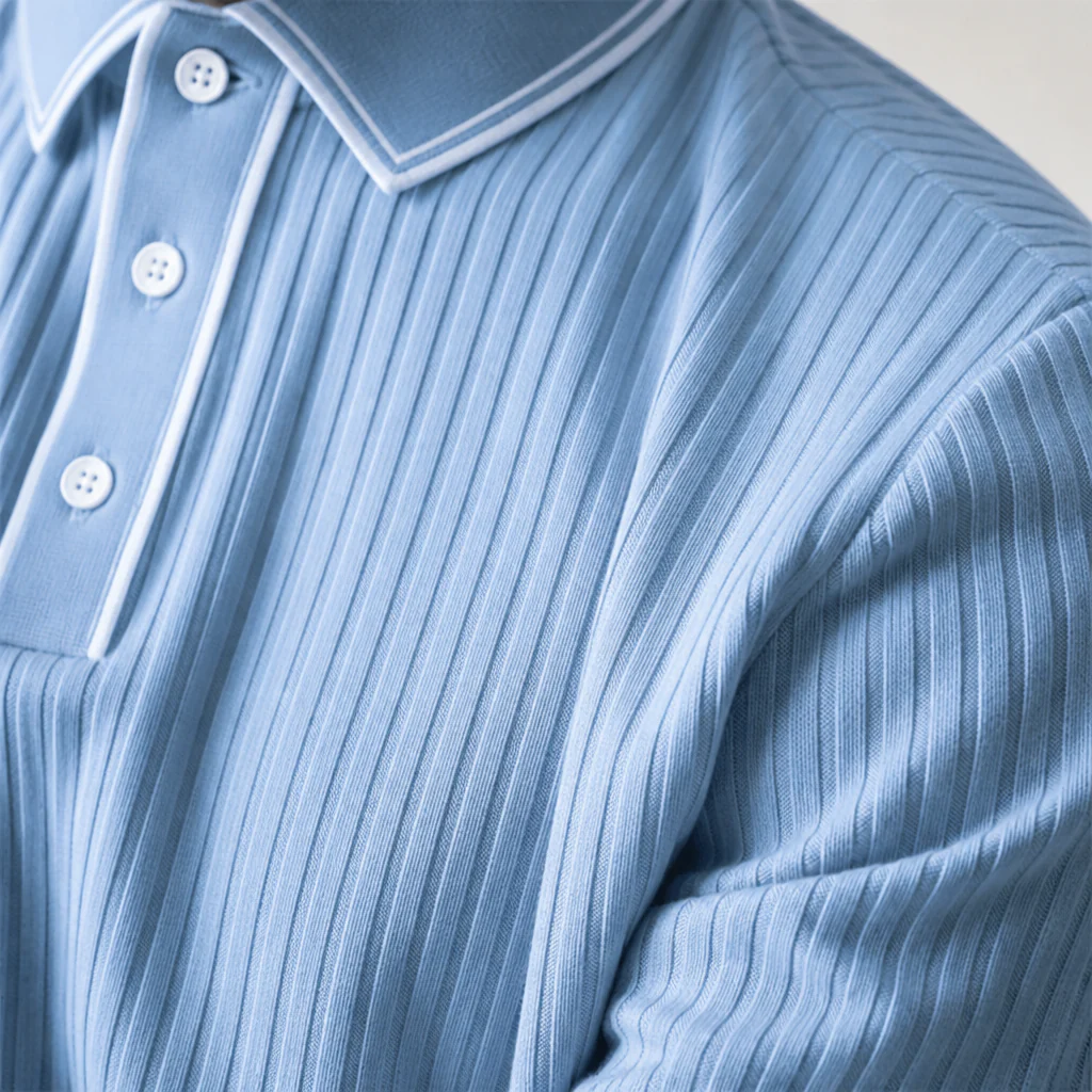 VeroStride™ – Retro Ribbed-Knit Polo with Contrast Tipped Collar - Image 7