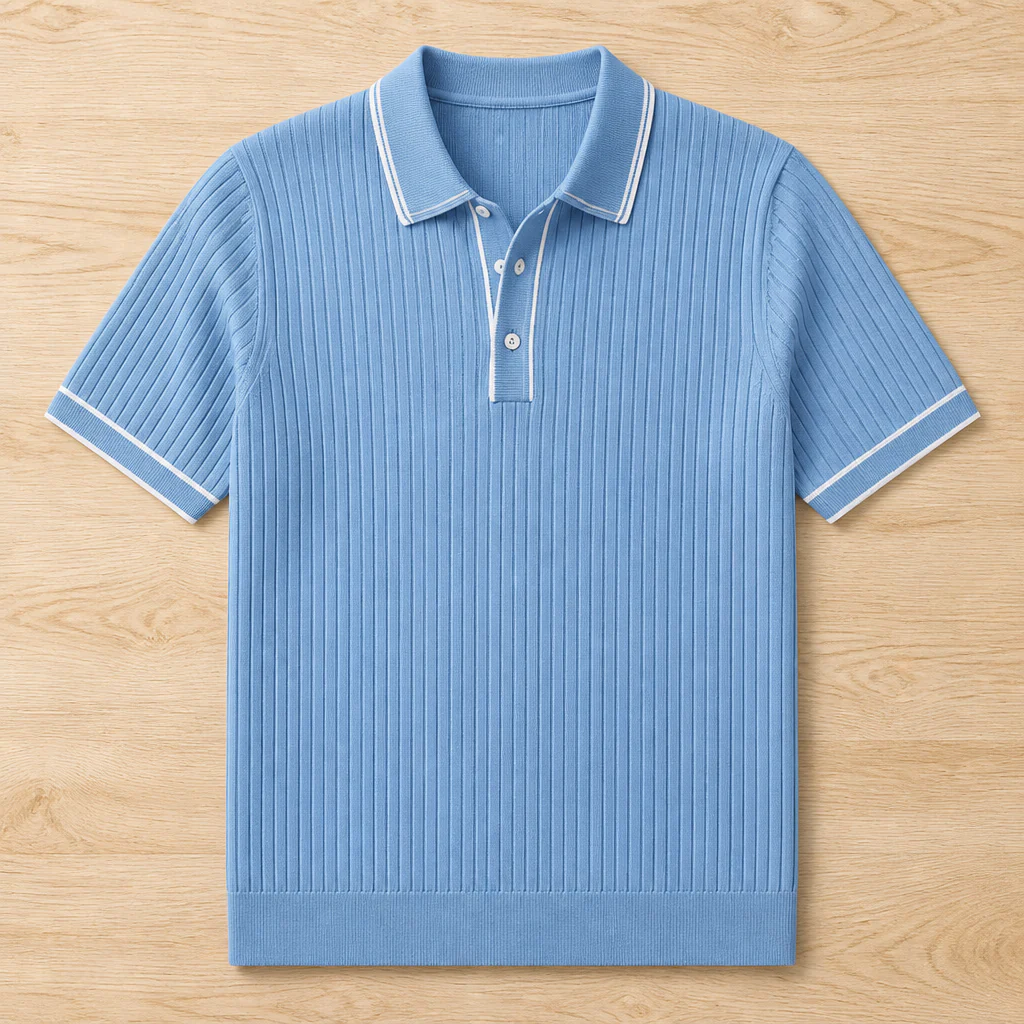 VeroStride™ – Retro Ribbed-Knit Polo with Contrast Tipped Collar - Image 8