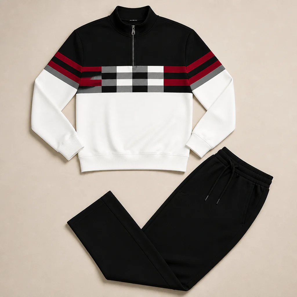 VibeFlex™ – Modern Striped Mock-Neck Quarter-Zip Two-Piece Set - Image 11