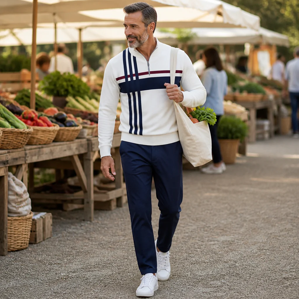VibeFlex™ – Modern Striped Mock-Neck Quarter-Zip Two-Piece Set - Image 2
