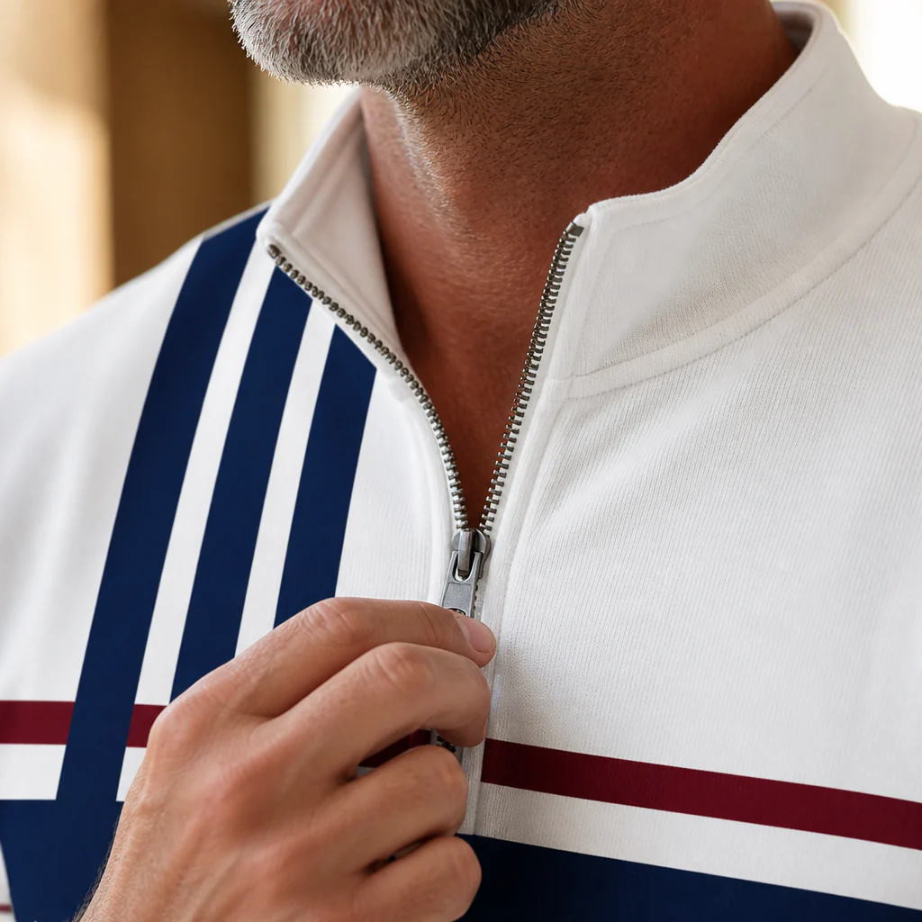 VibeFlex™ – Modern Striped Mock-Neck Quarter-Zip Two-Piece Set - Image 5