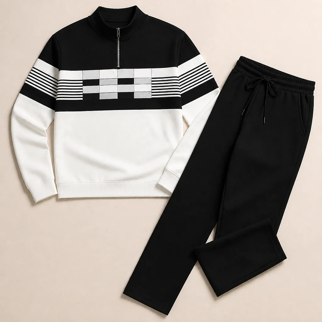 VibeFlex™ – Modern Striped Mock-Neck Quarter-Zip Two-Piece Set - Image 8