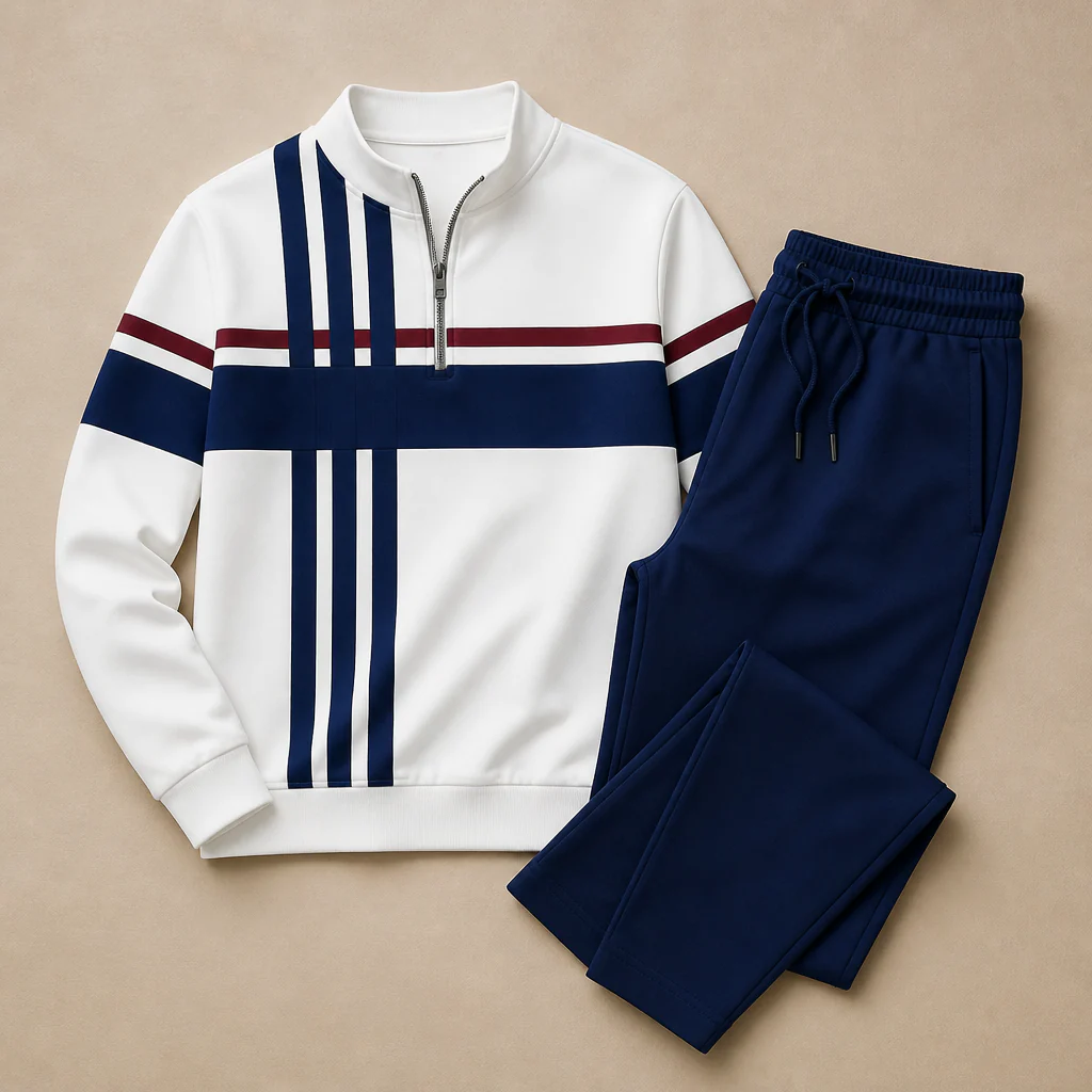 VibeFlex™ – Modern Striped Mock-Neck Quarter-Zip Two-Piece Set - Image 9