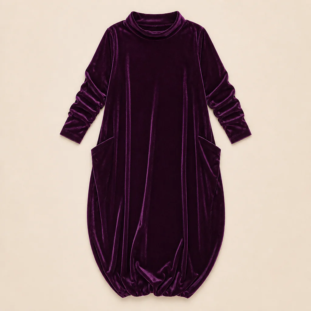 VioraForm™ – Velvet Mock-Neck Cocoon Maxi Dress with Side Pockets - Image 10