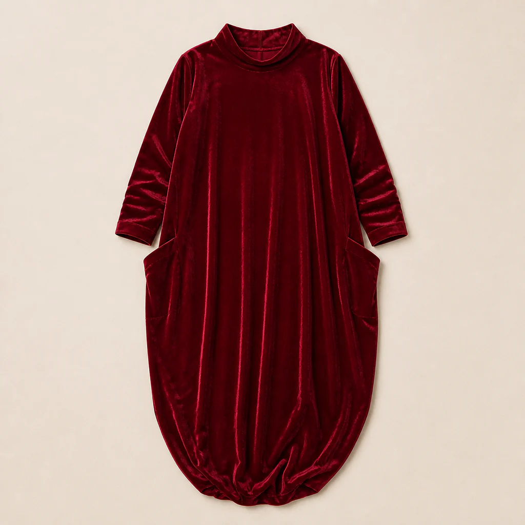 VioraForm™ – Velvet Mock-Neck Cocoon Maxi Dress with Side Pockets - Image 11