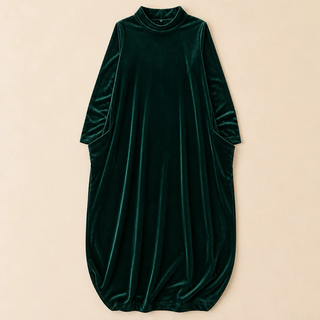 VioraForm™ – Velvet Mock-Neck Cocoon Maxi Dress with Side Pockets - Image 12