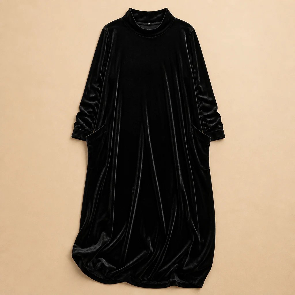 VioraForm™ – Velvet Mock-Neck Cocoon Maxi Dress with Side Pockets - Image 13