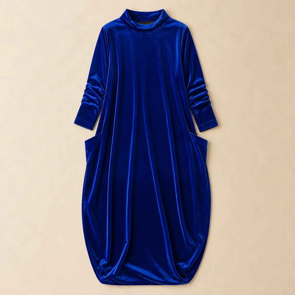 VioraForm™ – Velvet Mock-Neck Cocoon Maxi Dress with Side Pockets - Image 14