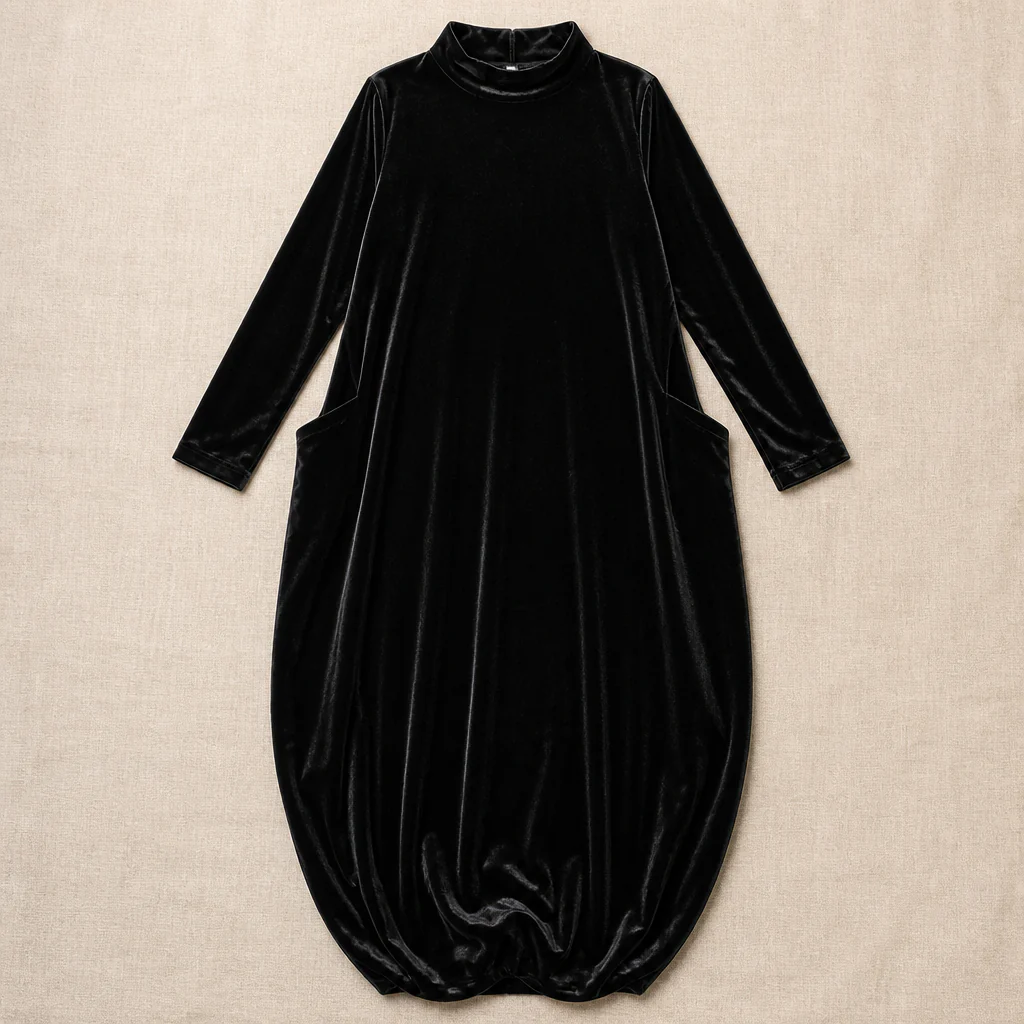 VioraForm™ – Velvet Mock-Neck Cocoon Maxi Dress with Side Pockets - Image 4
