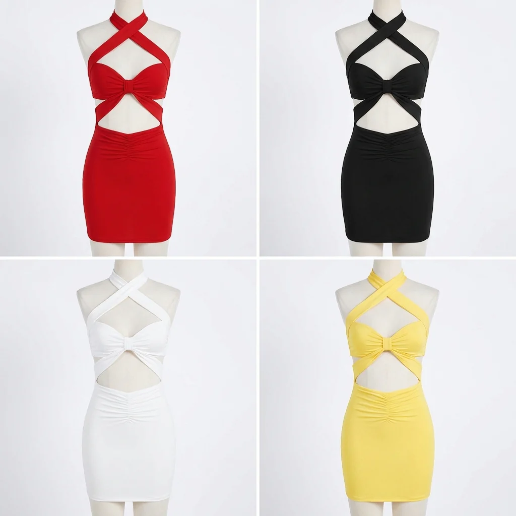 VioraVibe™ – Crossover Halter Cut-Out Bodycon Mini Dress - Image 9
