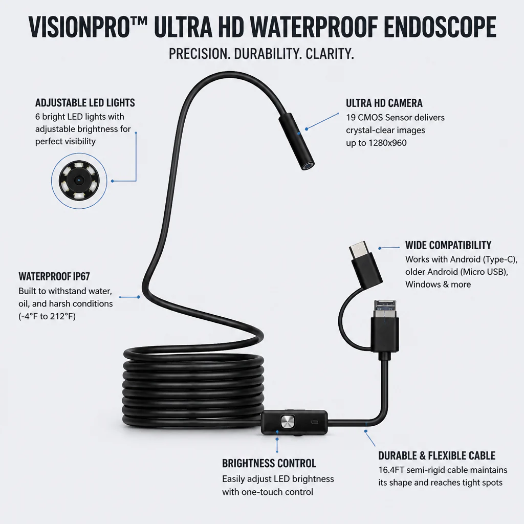 VisionPro™ Ultra HD Waterproof Endoscope — Spot Every Hidden Flaw with Rock-Solid Clarity and Durability - Image 3