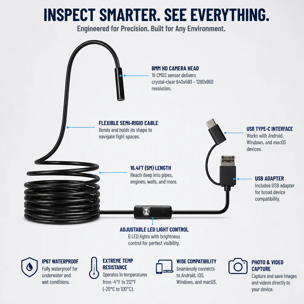 VisionPro™ Ultra HD Waterproof Endoscope — Spot Every Hidden Flaw with Rock-Solid Clarity and Durability - Image 9
