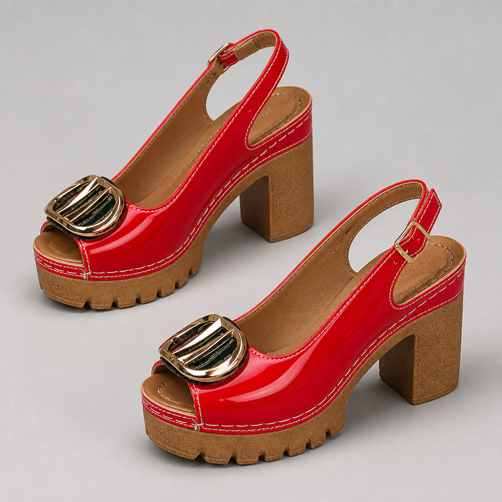 VivantaStrut™ – Bold Chunky Platform Slingback Heels with Gold Buckle - Image 11