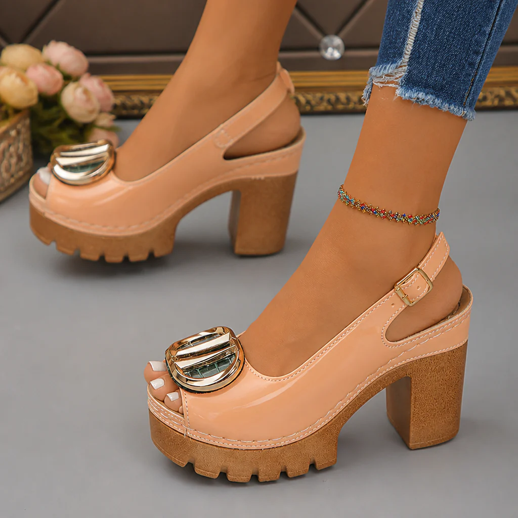 VivantaStrut™ – Bold Chunky Platform Slingback Heels with Gold Buckle - Image 13