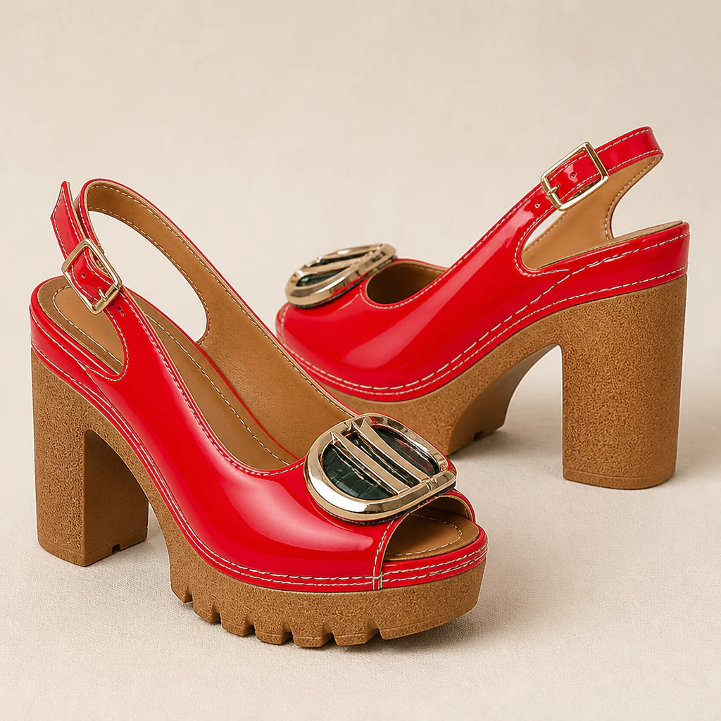 VivantaStrut™ – Bold Chunky Platform Slingback Heels with Gold Buckle - Image 4